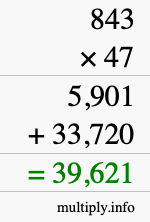 How to calculate 843 times 47 using long multiplication