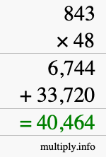 How to calculate 843 times 48 using long multiplication