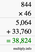 How to calculate 844 times 46 using long multiplication