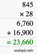 How to calculate 845 times 28 using long multiplication