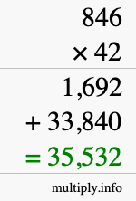 How to calculate 846 times 42 using long multiplication
