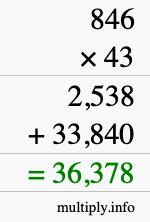 How to calculate 846 times 43 using long multiplication