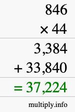 How to calculate 846 times 44 using long multiplication