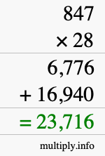 How to calculate 847 times 28 using long multiplication How to calculate 847 times 28 using long multiplication