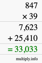 How to calculate 847 times 39 using long multiplication