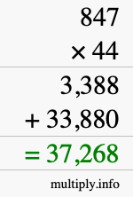 How to calculate 847 times 44 using long multiplication