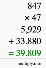 How to calculate 847 times 47 using long multiplication