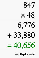 How to calculate 847 times 48 using long multiplication