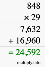 How to calculate 848 times 29 using long multiplication