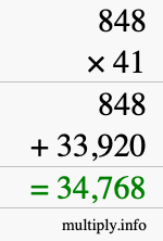 How to calculate 848 times 41 using long multiplication How to calculate 848 times 41 using long multiplication