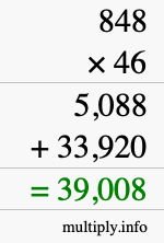 How to calculate 848 times 46 using long multiplication