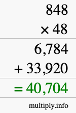 How to calculate 848 times 48 using long multiplication