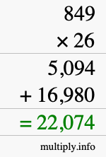 How to calculate 849 times 26 using long multiplication