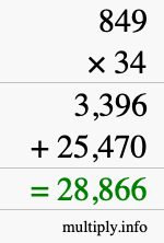 How to calculate 849 times 34 using long multiplication