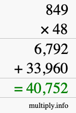 How to calculate 849 times 48 using long multiplication