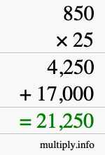 How to calculate 850 times 25 using long multiplication How to calculate 850 times 25 using long multiplication