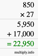 How to calculate 850 times 27 using long multiplication