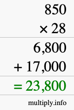 How to calculate 850 times 28 using long multiplication