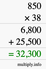 How to calculate 850 times 38 using long multiplication