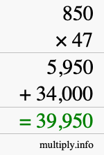 How to calculate 850 times 47 using long multiplication