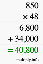 How to calculate 850 times 48 using long multiplication
