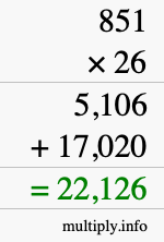 How to calculate 851 times 26 using long multiplication