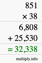 How to calculate 851 times 38 using long multiplication