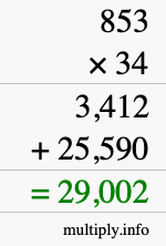 How to calculate 853 times 34 using long multiplication