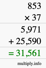 How to calculate 853 times 37 using long multiplication