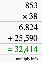 How to calculate 853 times 38 using long multiplication