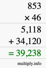 How to calculate 853 times 46 using long multiplication