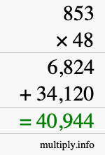 How to calculate 853 times 48 using long multiplication