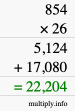 How to calculate 854 times 26 using long multiplication