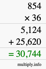 How to calculate 854 times 36 using long multiplication