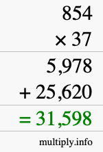 How to calculate 854 times 37 using long multiplication