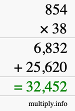 How to calculate 854 times 38 using long multiplication
