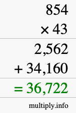 How to calculate 854 times 43 using long multiplication