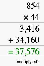 How to calculate 854 times 44 using long multiplication