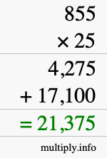 How to calculate 855 times 25 using long multiplication