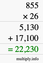 How to calculate 855 times 26 using long multiplication