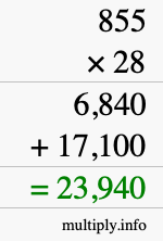 How to calculate 855 times 28 using long multiplication