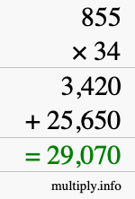 How to calculate 855 times 34 using long multiplication