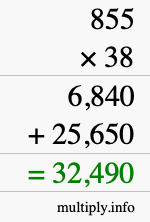 How to calculate 855 times 38 using long multiplication