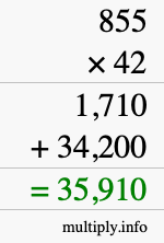 How to calculate 855 times 42 using long multiplication