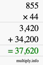 How to calculate 855 times 44 using long multiplication