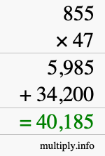 How to calculate 855 times 47 using long multiplication
