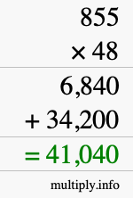 How to calculate 855 times 48 using long multiplication