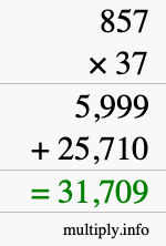 How to calculate 857 times 37 using long multiplication