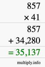How to calculate 857 times 41 using long multiplication