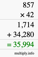 How to calculate 857 times 42 using long multiplication